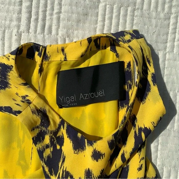 Yigal Azrouël Yellow and Navy Blue Halter Dress Size 8 - Picture 5 of 9